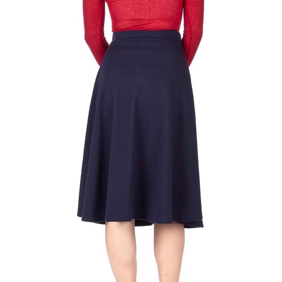 NWT - Women's High Waist A-Line Flared Skater Midi Skirt - Navy - Picture 3 of 4